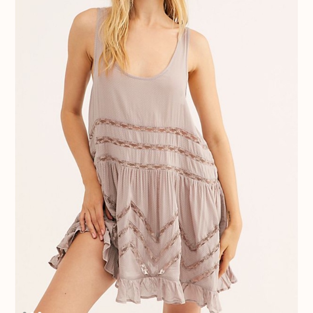 Free People Voile and Lace Trapeze Dress in Taupe